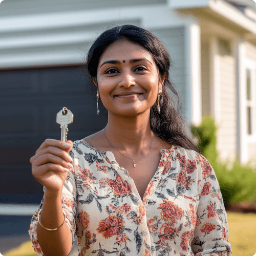 Woman holding house key